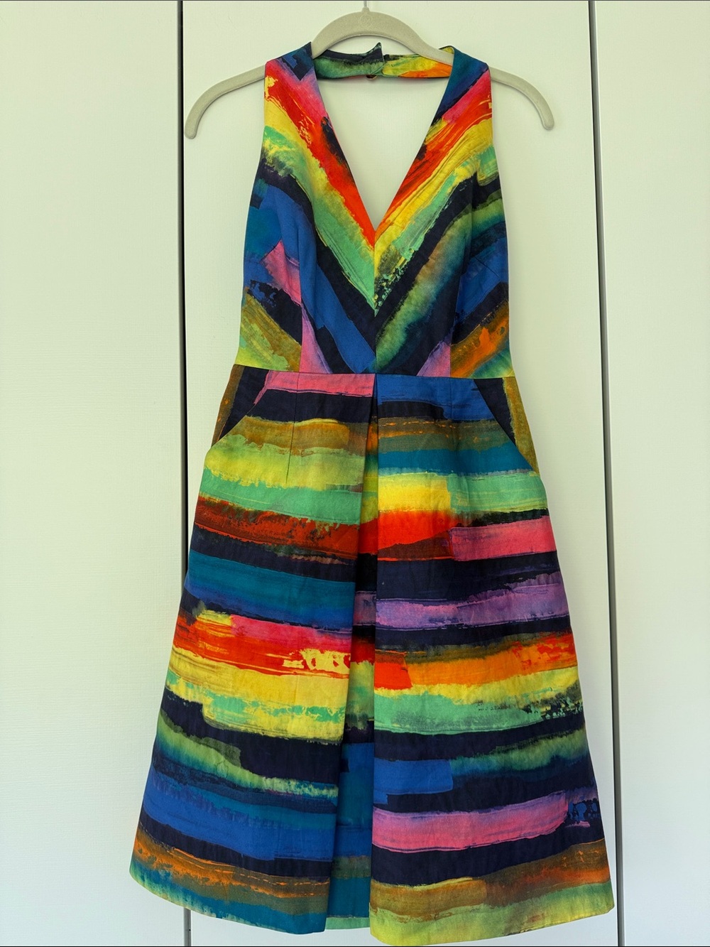 Milly of New York Multicolored Striped Halter V-Neck Dress
